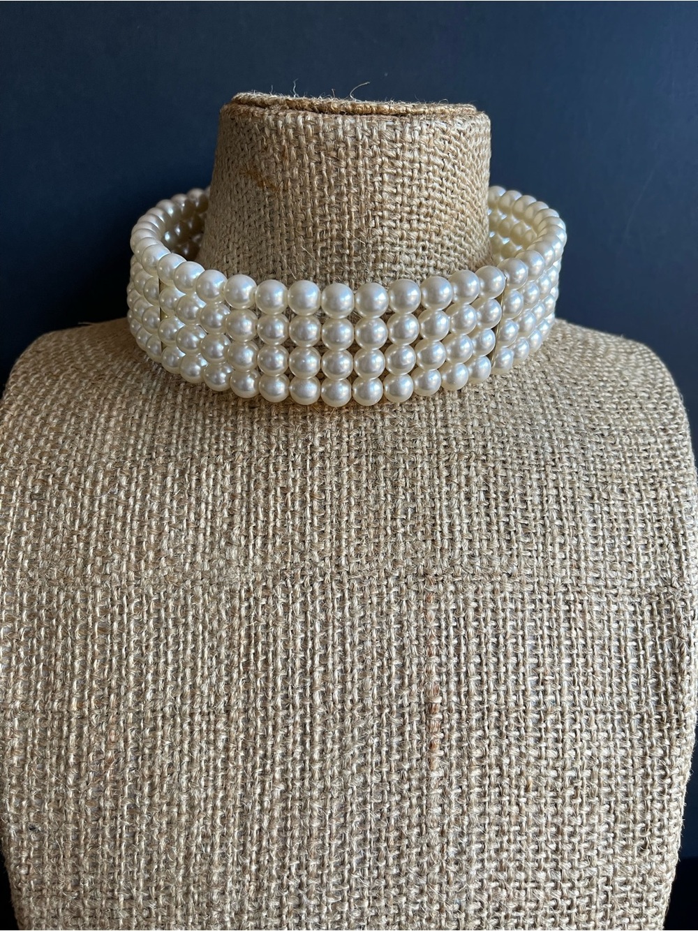 Classic Pearl Multi-Row Choker Necklace.